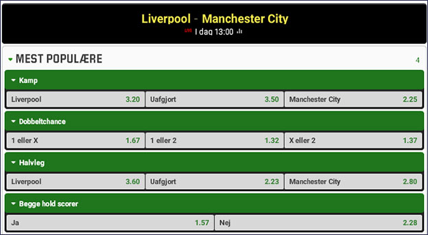 Topkamp i Premier League mellem Liverpool og Manchester City