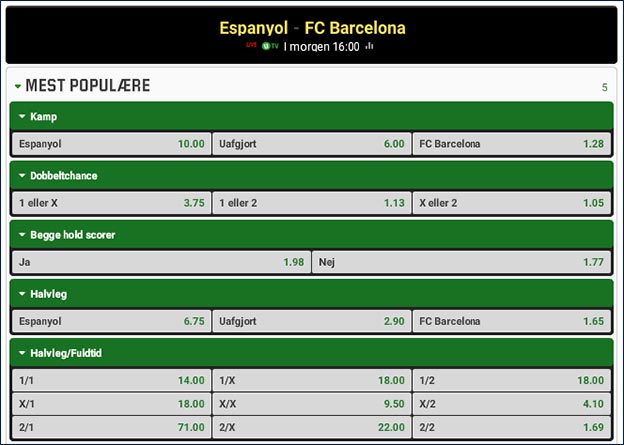 Espanyol-Barcelona odds