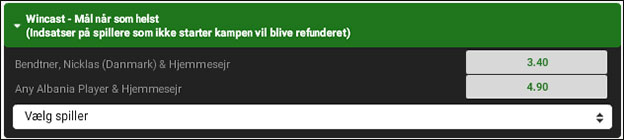 Få odds 7.00 på at Bendtner scorer og Danmark samtidig vinder over Albanien