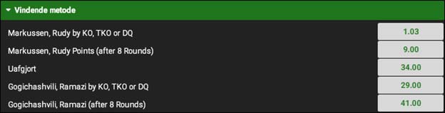 Odds på Rudy Markussen i Fight Night