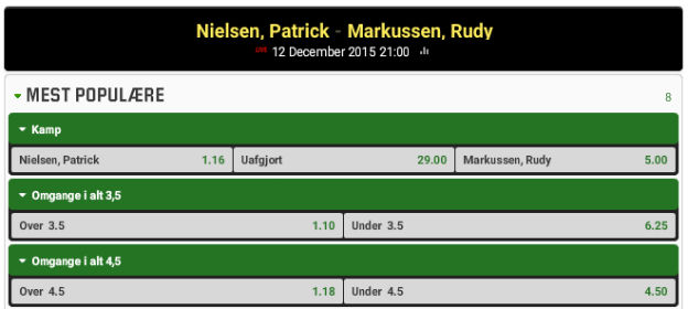 Spil på sejr til Rudy Markussen over Patrick Nielsen uden at kunne tabe