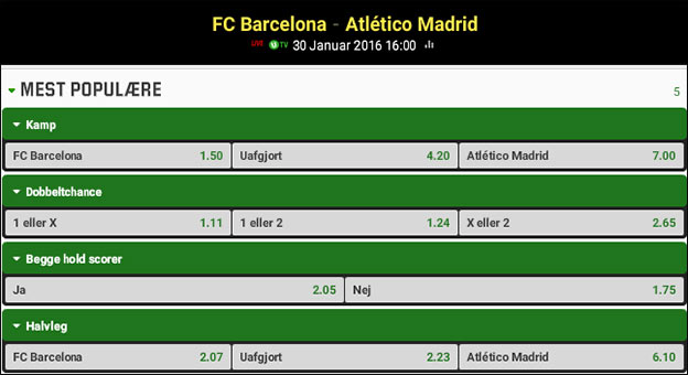 Odds på Barcelona-Atletico Madrid hos Unibet