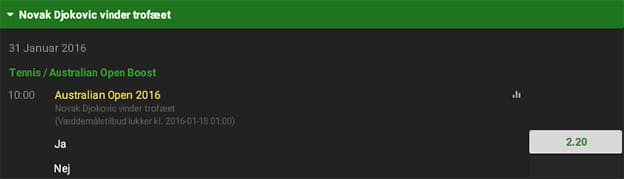 Få ekstra højt odds på at Djokovic vinder Australian Open 2016