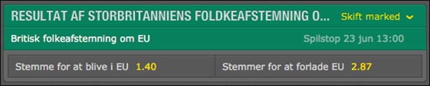 Spil på den kommende brexit eu-folkeafstemning hos Bet365