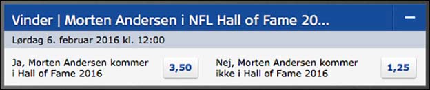 Spil på om Morten Andersen optages i NFLs Hall of Fame i 2016?