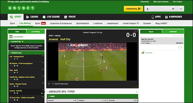 Se FA Cup gratis hos spiludbyderen Unibet. Det kræver blot at du har penge på din spilkonto.