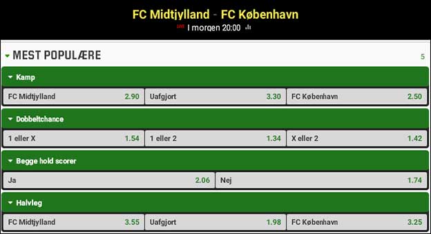 Få boostede odds på både FCM og FCK. Du får lige nu odds 4.50 på de to mesterskabsaspiranter.