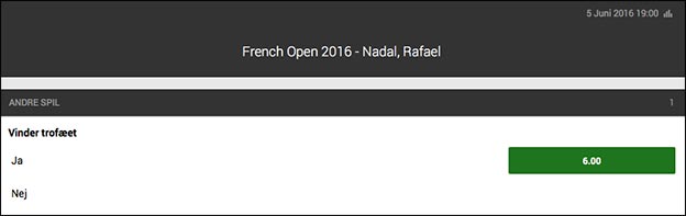 Få odds 6.00 på Rafael Nadal i French Open