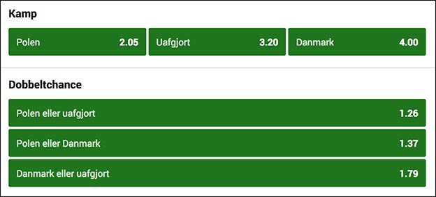 Optjen et 100 kr. freebet på Danmark-Montenegro ved at spille på Polen-Danmark