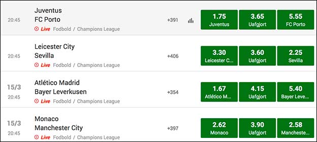 Spil på en af følgende Champions League-kampe og få et 100 kr. freebet til Europa League