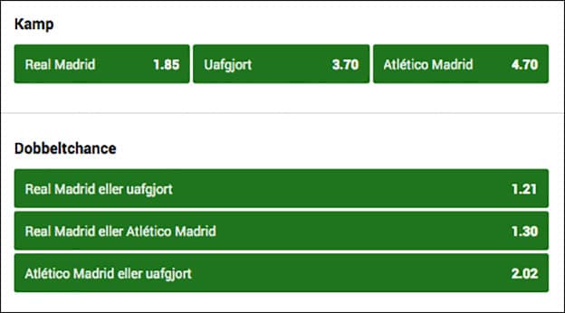 Real Madrid-Atletico Madrid odds fra Unibet