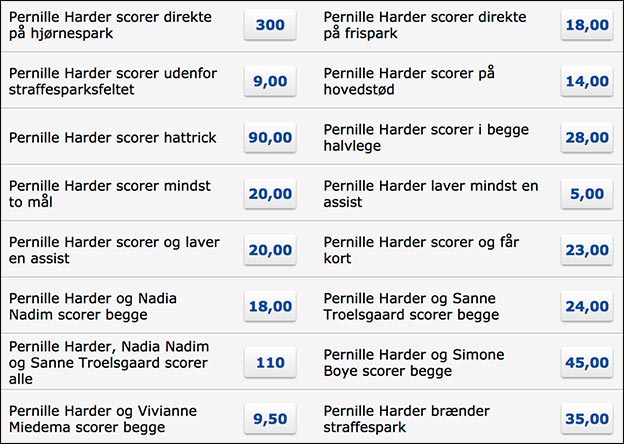 Masser af Pernille Harder odds specials hos Danske Spil