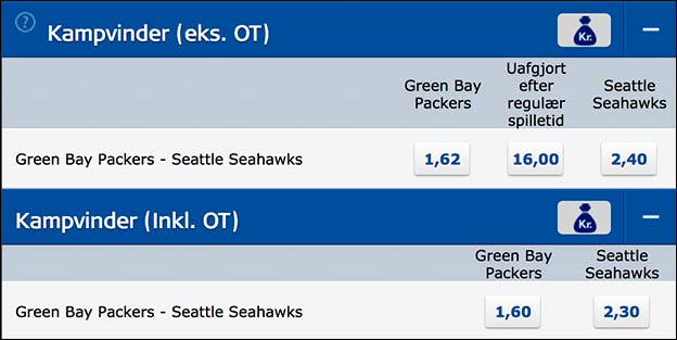 Green Bay Packers - Seattle Seahawks odds fra Danske Spil