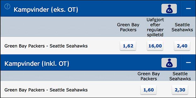 Green Bay Packers - Seattle Seahawks odds fra Danske Spil