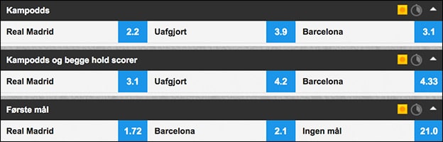 Odds på Real Madrid-Barcelona hos Betfair Sportsbook