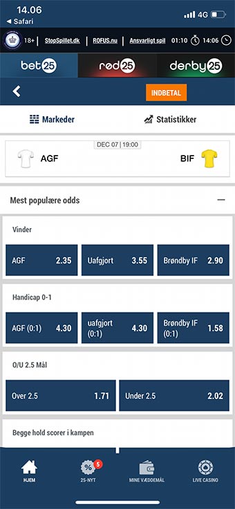 Bet25 byder på en ganske fornem app til iOS