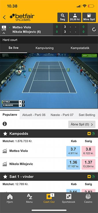 Du kan også live streame hos Betfair Spillebørs i app'en
