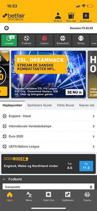 Betfair Sportsbook har en gennemført app