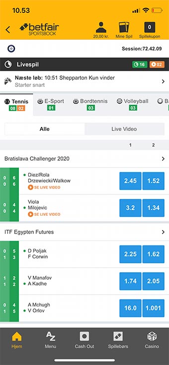 Spil live betting på mobilen hos Betfair Sportsbook